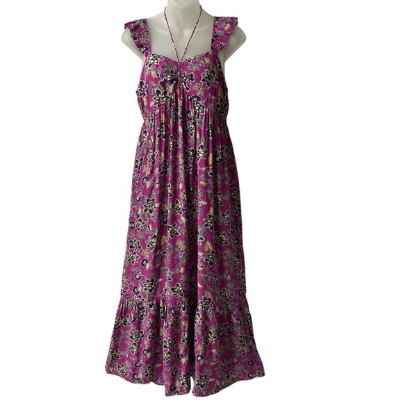 LOFT Hibiscus Halter Tiered Midi Dress Women Size 6 Purple Boho Cottagecore NWT - Picture 1 of 11